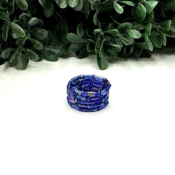 Blue Seed Beaded Ring size 6 - 7 - Picture 1 of 5